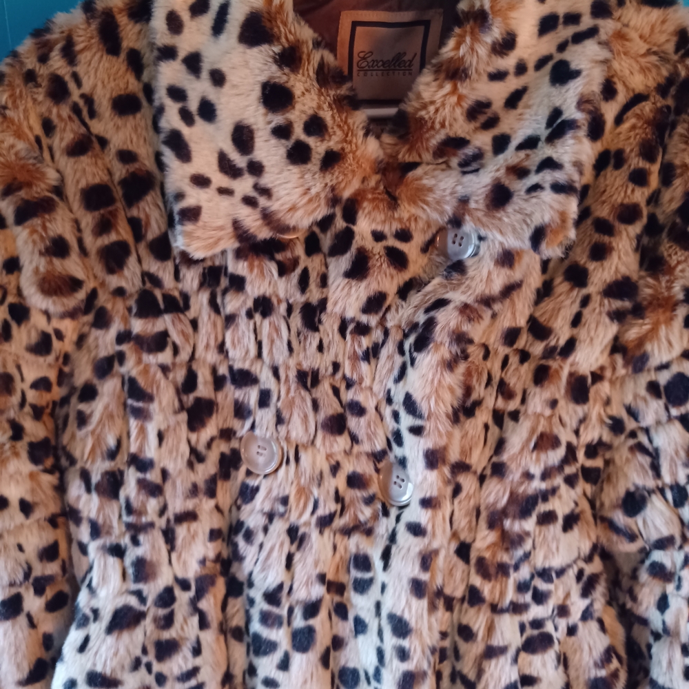 Excelled Collection Leopard Print Faux Fur Coat SZ XL